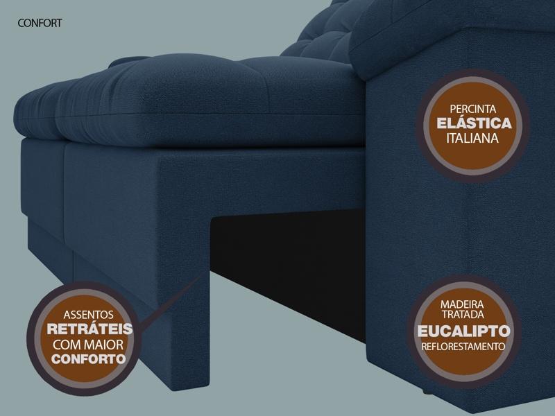 Sofá Confort  1,80m Assento Retrátil e Reclinável Velosuede Petróleo - NETSOFAS