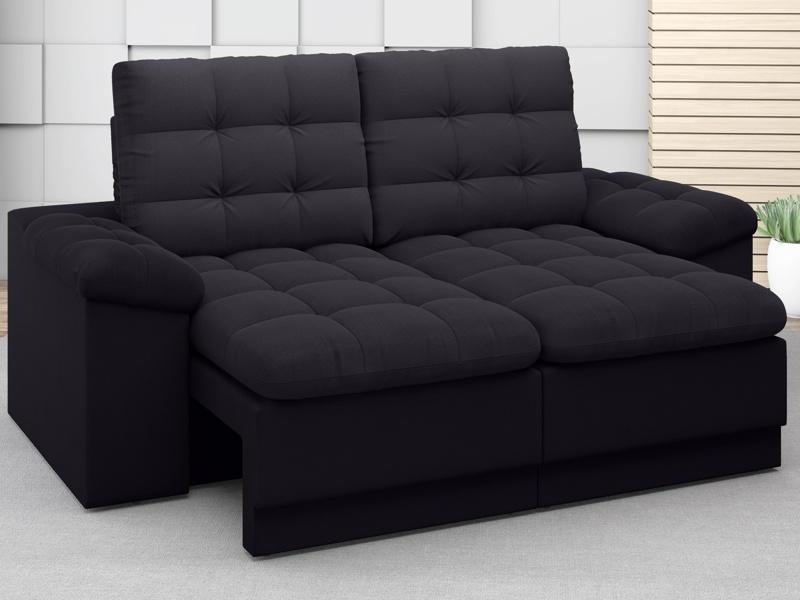 Sofá Confort  1,80m Assento Retrátil e Reclinável Velosuede Preto - NETSOFAS