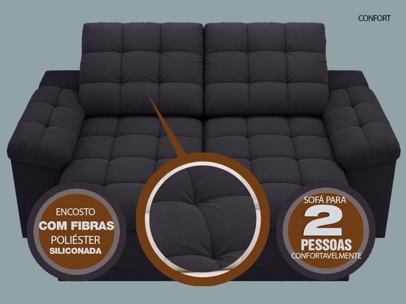Sofá Confort  1,80m Assento Retrátil e Reclinável Velosuede Preto - NETSOFAS