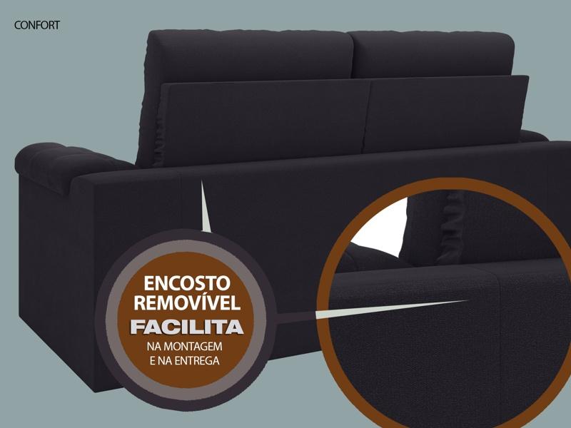 Sofá Confort  1,80m Assento Retrátil e Reclinável Velosuede Preto - NETSOFAS