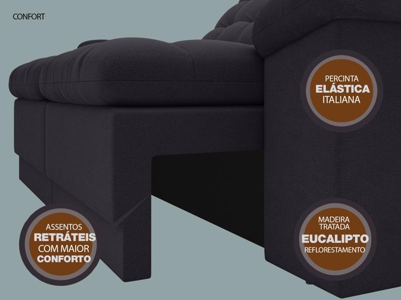 Sofá Confort  1,80m Assento Retrátil e Reclinável Velosuede Preto - NETSOFAS