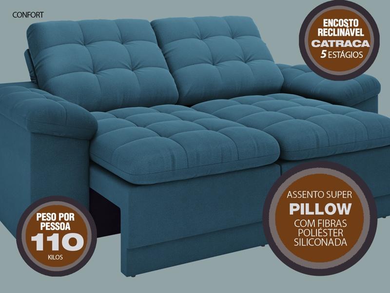 Sofá Confort  1,80m Assento Retrátil e Reclinável Velosuede Royal - NETSOFAS