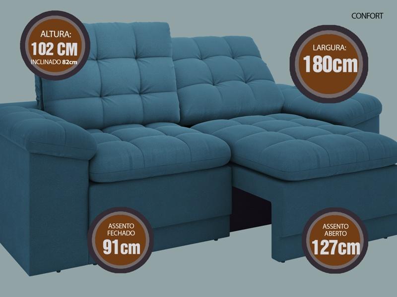 Sofá Confort  1,80m Assento Retrátil e Reclinável Velosuede Royal - NETSOFAS