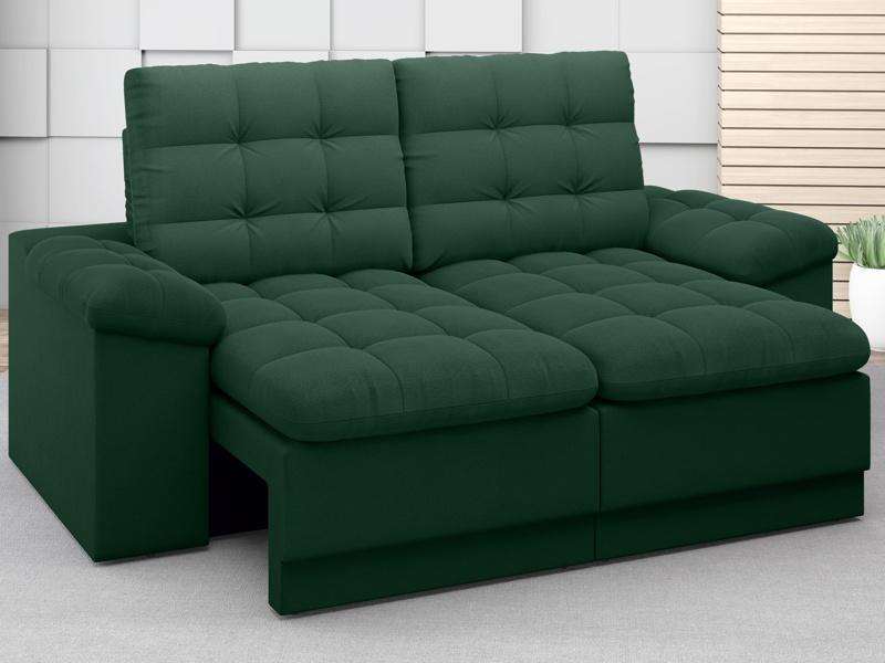 Sofá Confort  1,80m Assento Retrátil e Reclinável Velosuede Verde - NETSOFAS