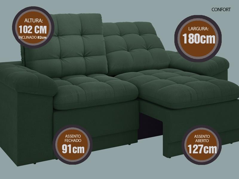 Sofá Confort  1,80m Assento Retrátil e Reclinável Velosuede Verde - NETSOFAS