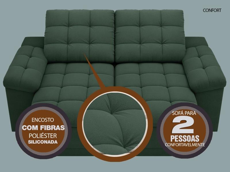 Sofá Confort  1,80m Assento Retrátil e Reclinável Velosuede Verde - NETSOFAS