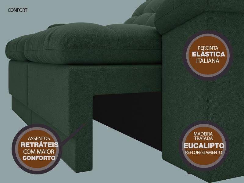 Sofá Confort  1,80m Assento Retrátil e Reclinável Velosuede Verde - NETSOFAS