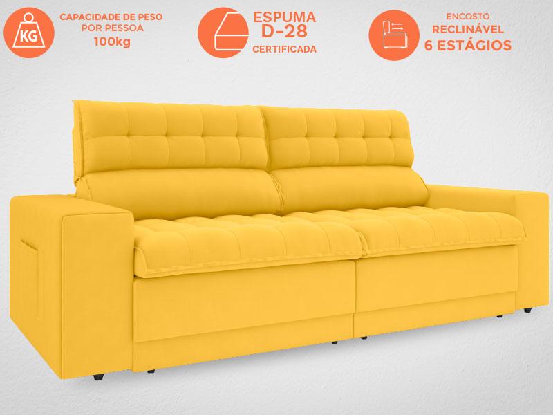 Sofá Daytona 2,00m Assento Retrátil e Reclinável Velosuede Canário - NETSOFAS