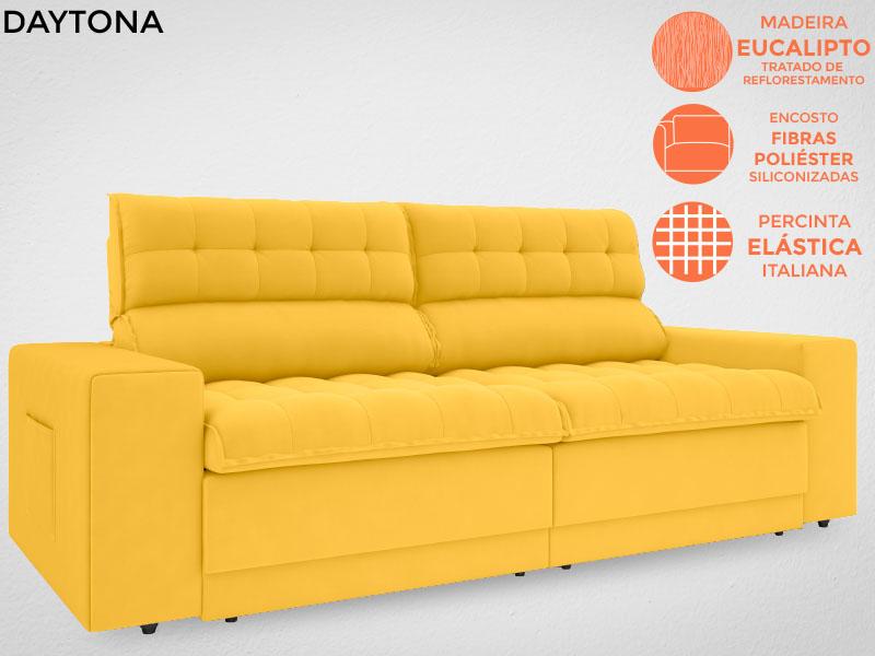 Sofá Daytona 2,00m Assento Retrátil e Reclinável Velosuede Canário - NETSOFAS