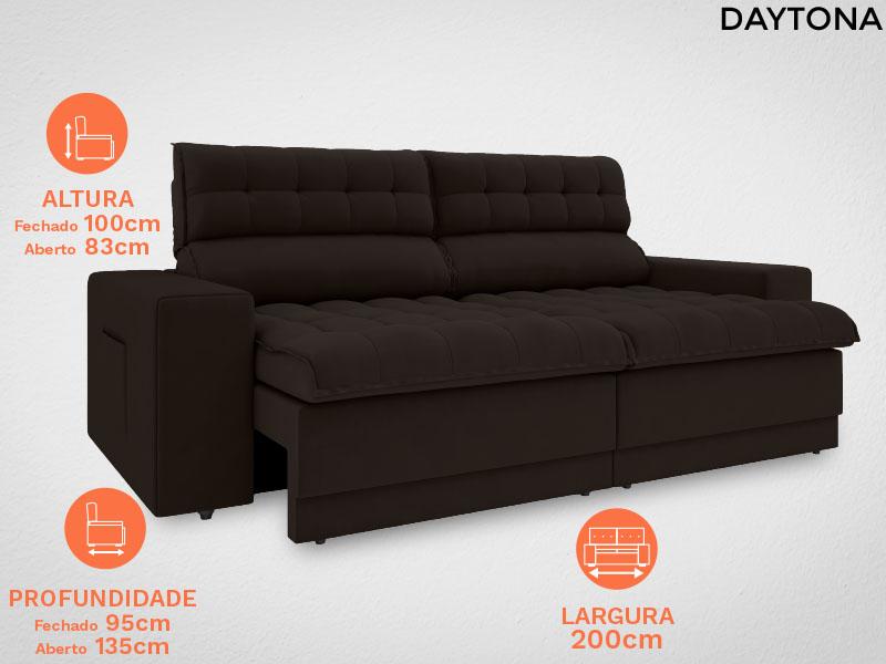 Sofá Daytona 2,00m Assento Retrátil e Reclinável Velosuede Chocolate - NETSOFAS