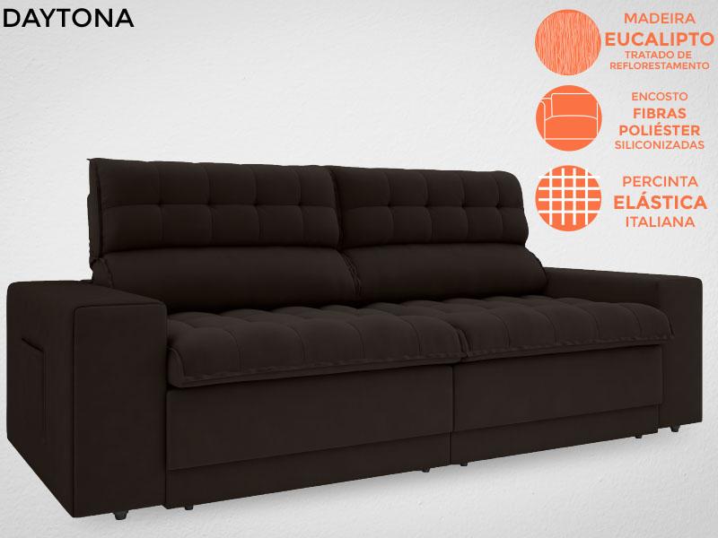 Sofá Daytona 2,00m Assento Retrátil e Reclinável Velosuede Chocolate - NETSOFAS