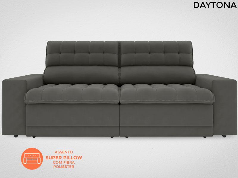Sofá Daytona 2,00m Assento Retrátil e Reclinável Velosuede Cinza - NETSOFAS