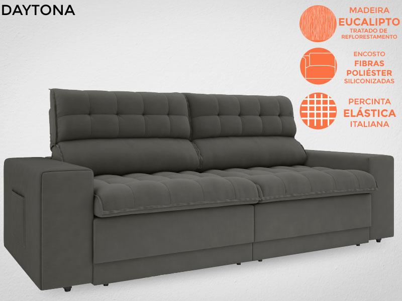 Sofá Daytona 2,00m Assento Retrátil e Reclinável Velosuede Cinza - NETSOFAS