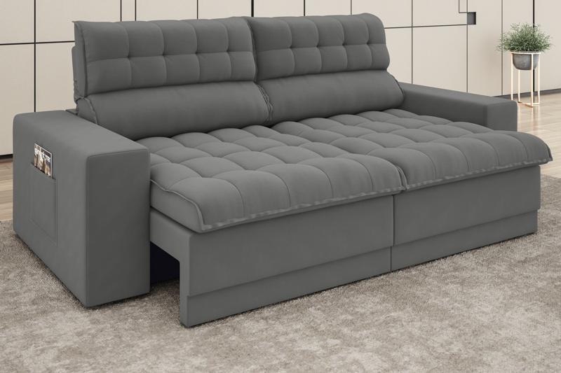 Sofá Daytona 2,00m Assento Retrátil e Reclinável Velosuede Grafite - NETSOFAS