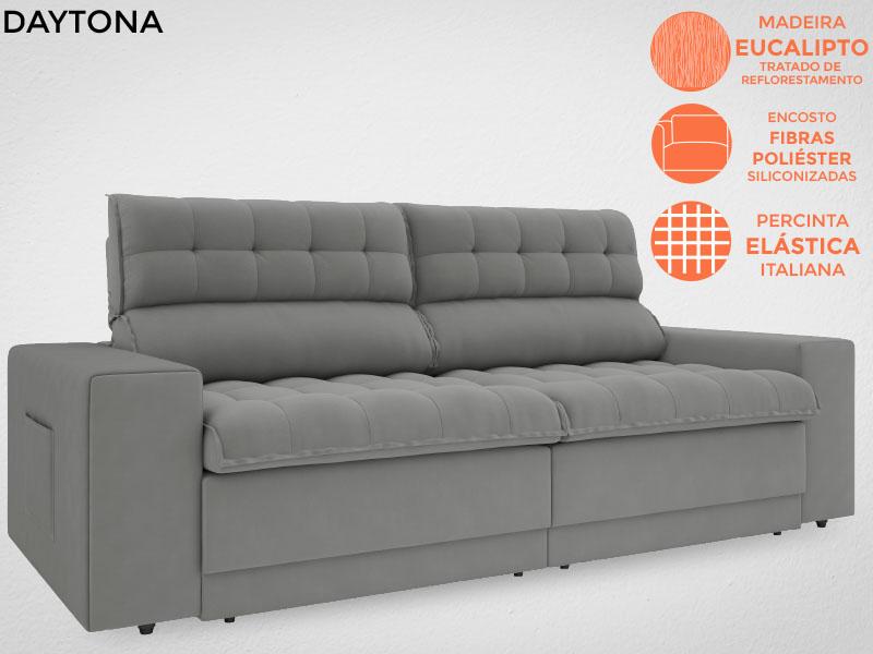 Sofá Daytona 2,00m Assento Retrátil e Reclinável Velosuede Grafite - NETSOFAS