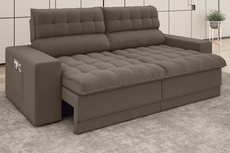 Sofá Daytona 2,00m Assento Retrátil e Reclinável Velosuede Marrom - NETSOFAS