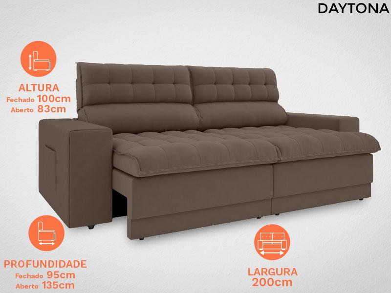 Sofá Daytona 2,00m Assento Retrátil e Reclinável Velosuede Marrom - NETSOFAS