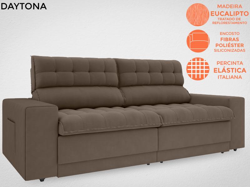 Sofá Daytona 2,00m Assento Retrátil e Reclinável Velosuede Marrom - NETSOFAS