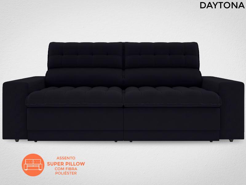 Sofá Daytona 2,00m Assento Retrátil e Reclinável Velosuede Preto - NETSOFAS