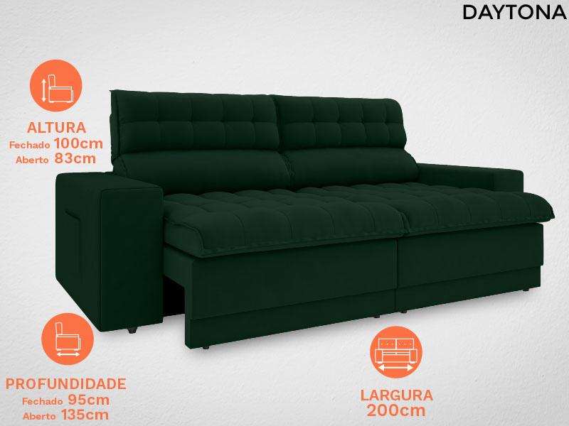 Sofá Daytona 2,00m Assento Retrátil e Reclinável Velosuede Verde - NETSOFAS