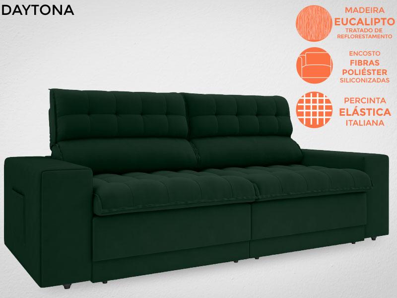 Sofá Daytona 2,00m Assento Retrátil e Reclinável Velosuede Verde - NETSOFAS