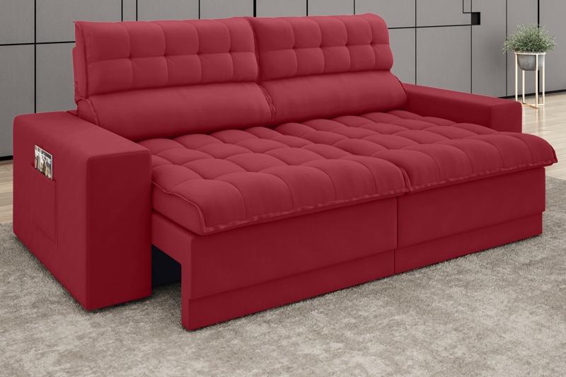 Sofá Daytona 2,00m Assento Retrátil e Reclinável Velosuede Vermelho - NETSOFAS