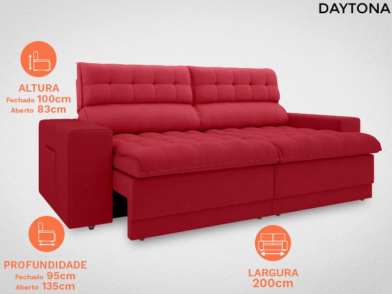 Sofá Daytona 2,00m Assento Retrátil e Reclinável Velosuede Vermelho - NETSOFAS