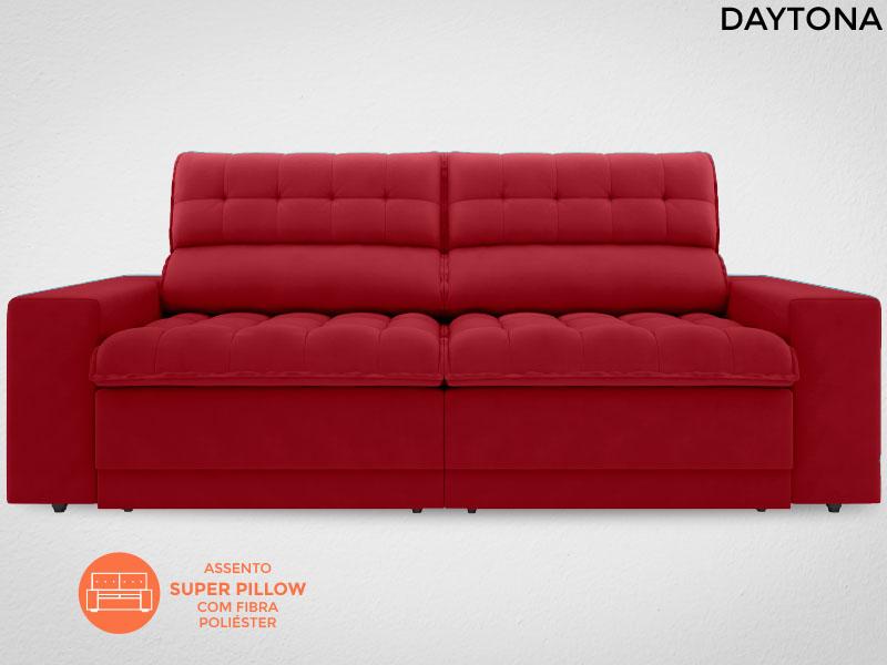 Sofá Daytona 2,00m Assento Retrátil e Reclinável Velosuede Vermelho - NETSOFAS