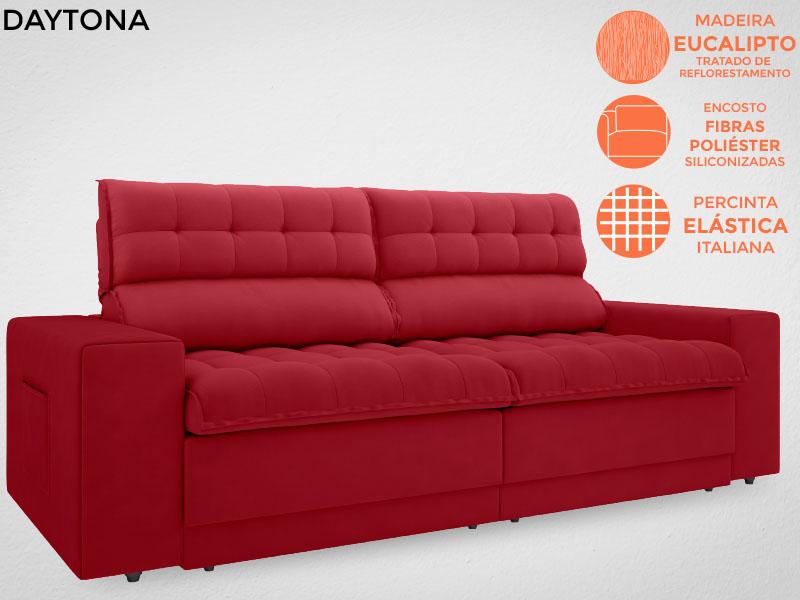Sofá Daytona 2,00m Assento Retrátil e Reclinável Velosuede Vermelho - NETSOFAS
