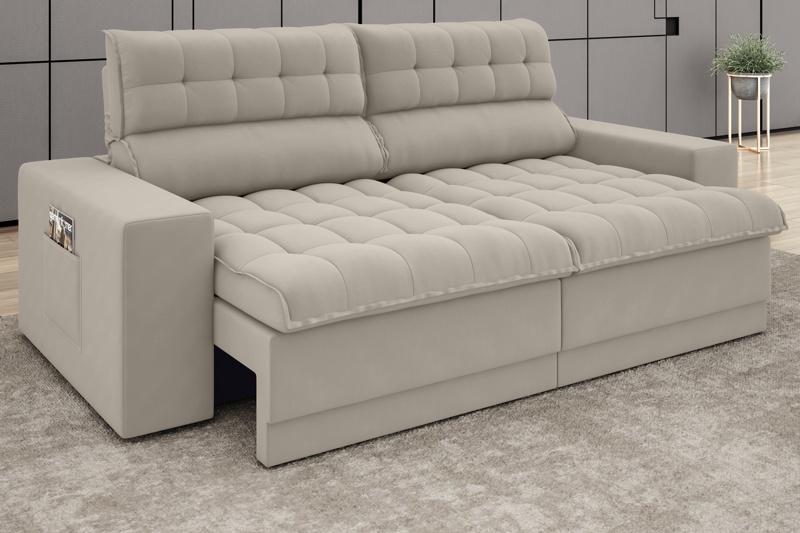 Sofá Daytona 2,30m Assento Retrátil e Reclinável Velosuede Areia - NETSOFAS