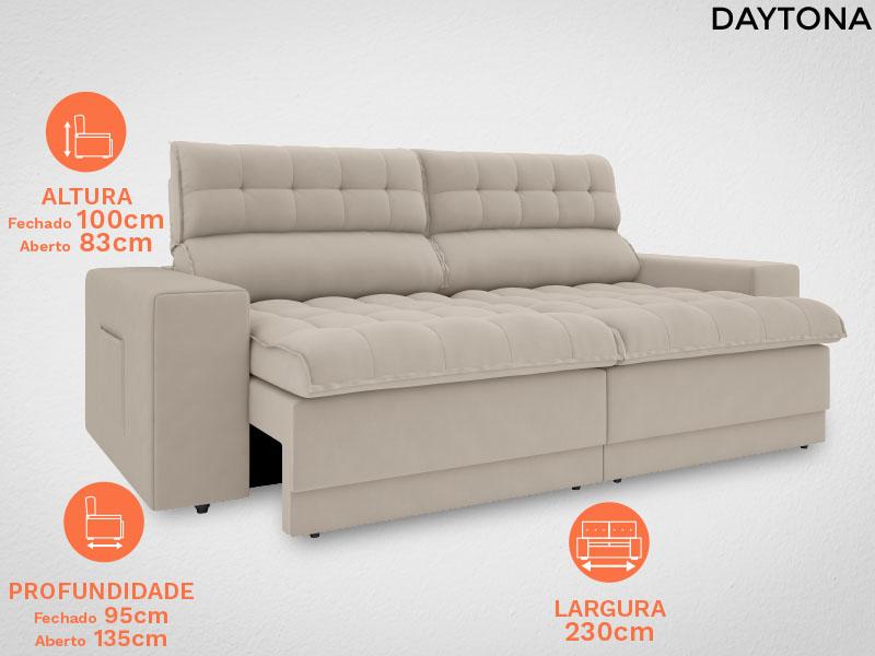 Sofá Daytona 2,30m Assento Retrátil e Reclinável Velosuede Areia - NETSOFAS