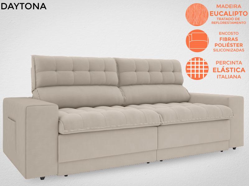 Sofá Daytona 2,30m Assento Retrátil e Reclinável Velosuede Areia - NETSOFAS