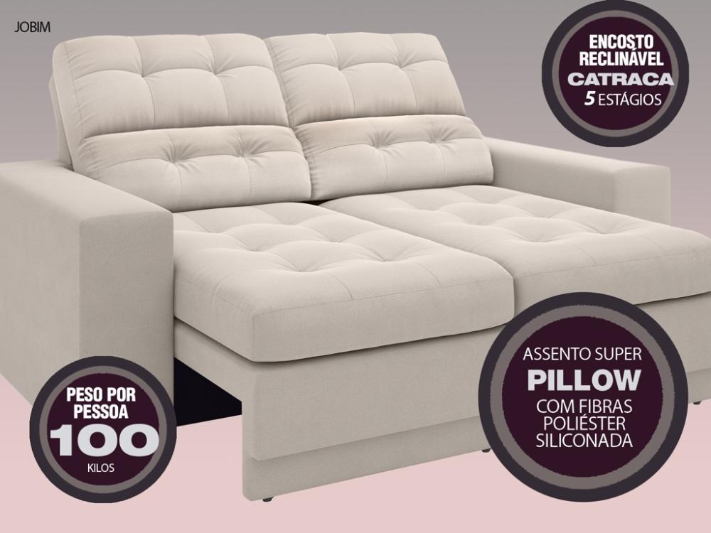Sofá Jobim 1,70m Assento Retrátil e Reclinável Velosuede Areia - NETSOFAS