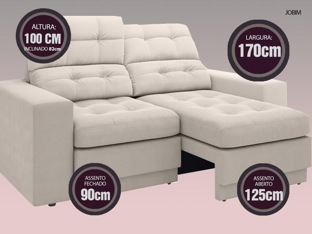 Sofá Jobim 1,70m Assento Retrátil e Reclinável Velosuede Areia - NETSOFAS