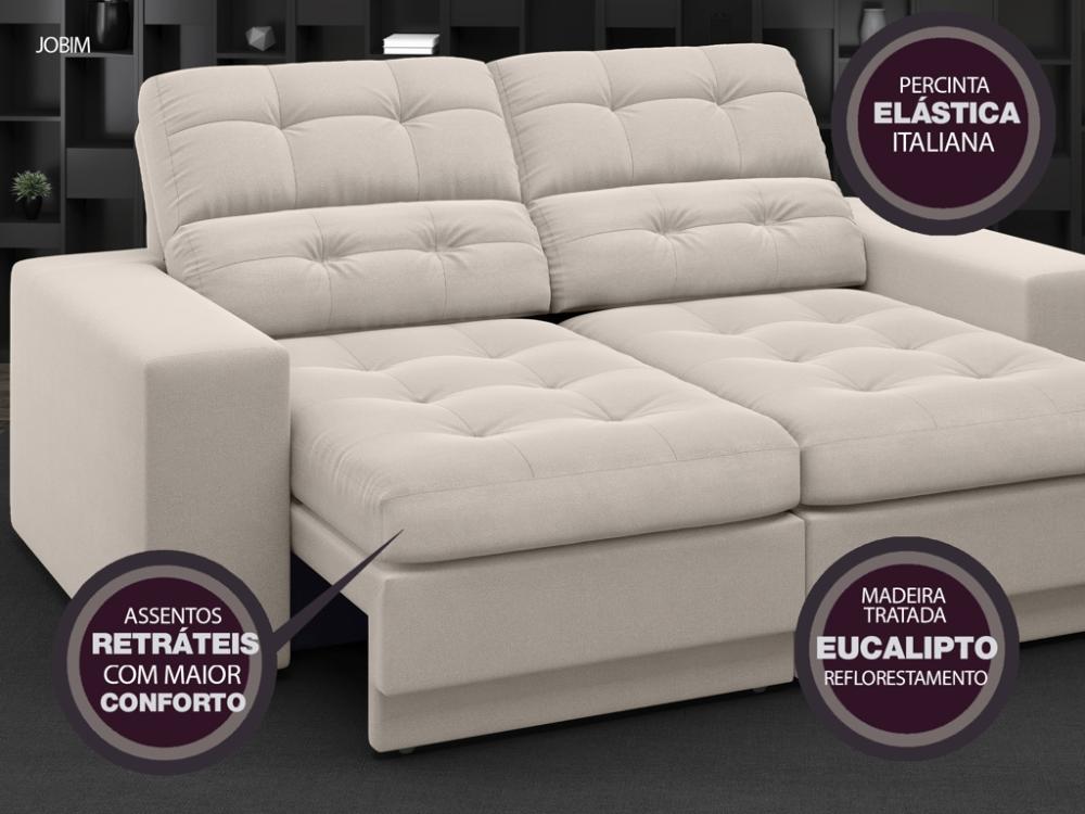 Sofá Jobim 1,70m Assento Retrátil e Reclinável Velosuede Areia - NETSOFAS