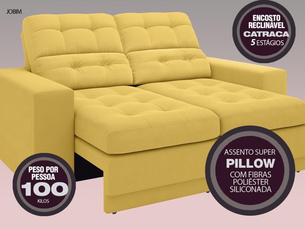 Sofá Jobim 1,70m Assento Retrátil e Reclinável Velosuede Canário - NETSOFAS