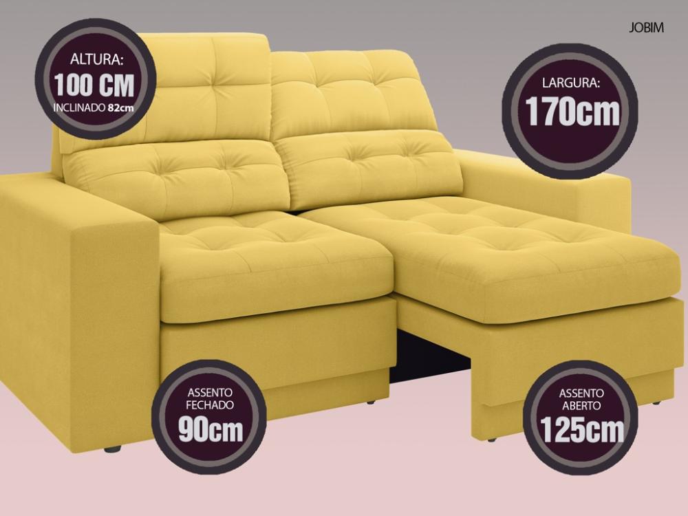 Sofá Jobim 1,70m Assento Retrátil e Reclinável Velosuede Canário - NETSOFAS