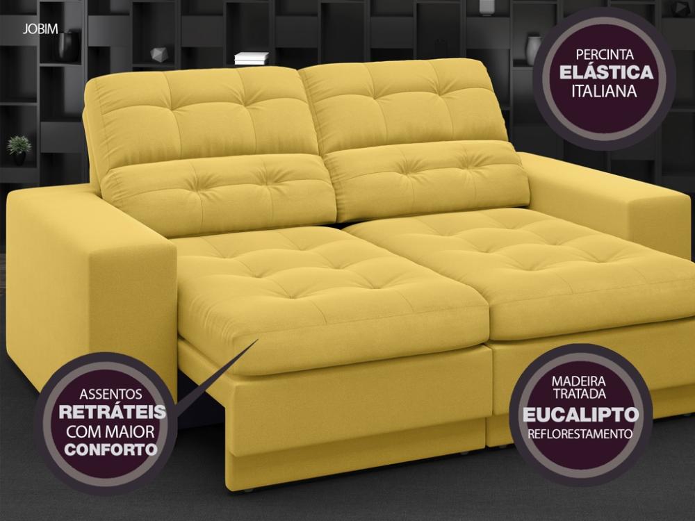 Sofá Jobim 1,70m Assento Retrátil e Reclinável Velosuede Canário - NETSOFAS