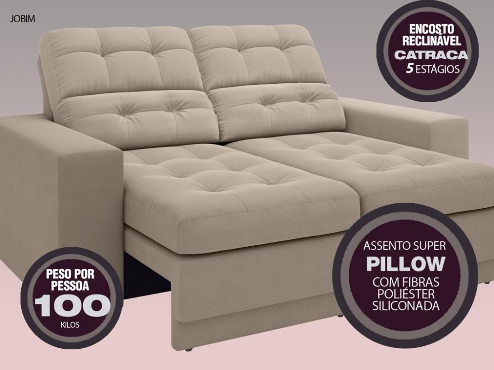Sofá Jobim 1,70m Assento Retrátil e Reclinável Velosuede Capuccino - NETSOFAS