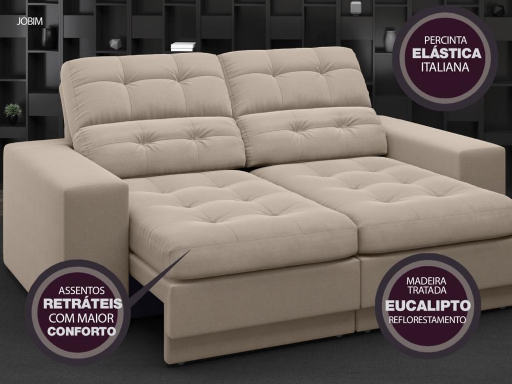 Sofá Jobim 1,70m Assento Retrátil e Reclinável Velosuede Capuccino - NETSOFAS