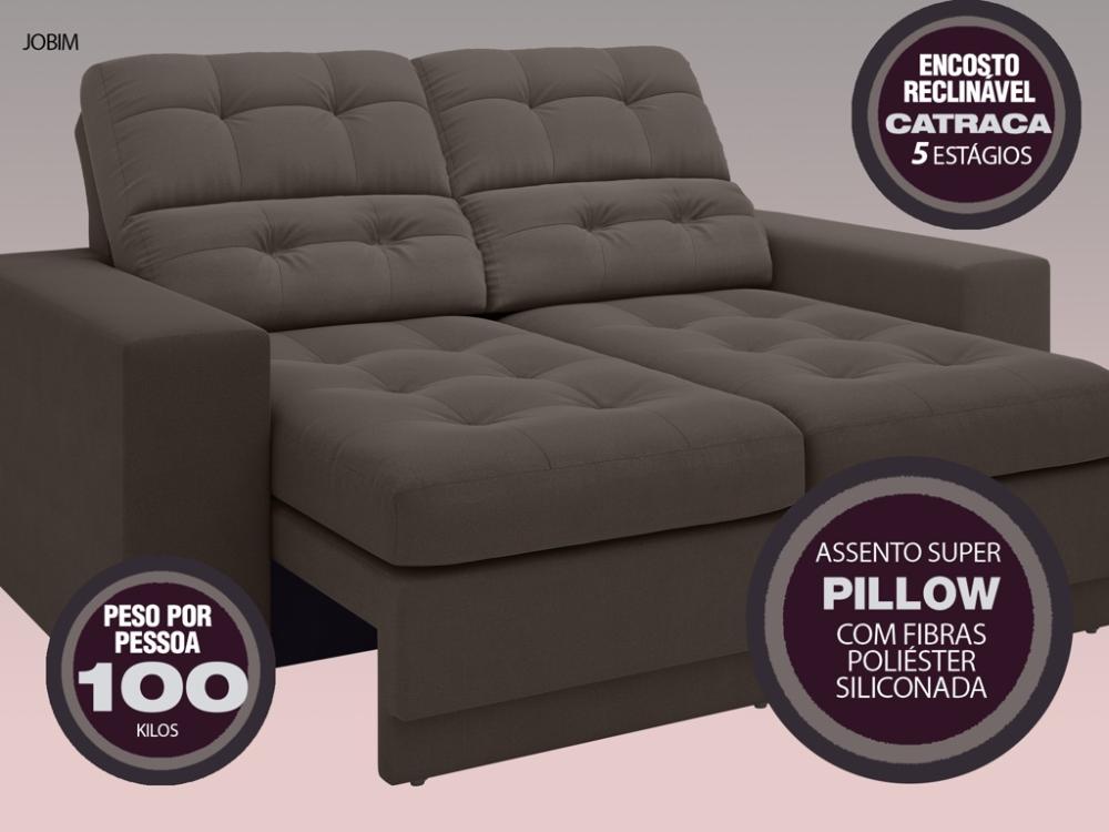 Sofá Jobim 1,70m Assento Retrátil e Reclinável Velosuede Chocolate - NETSOFAS