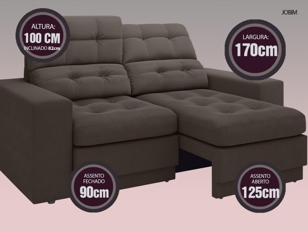 Sofá Jobim 1,70m Assento Retrátil e Reclinável Velosuede Chocolate - NETSOFAS