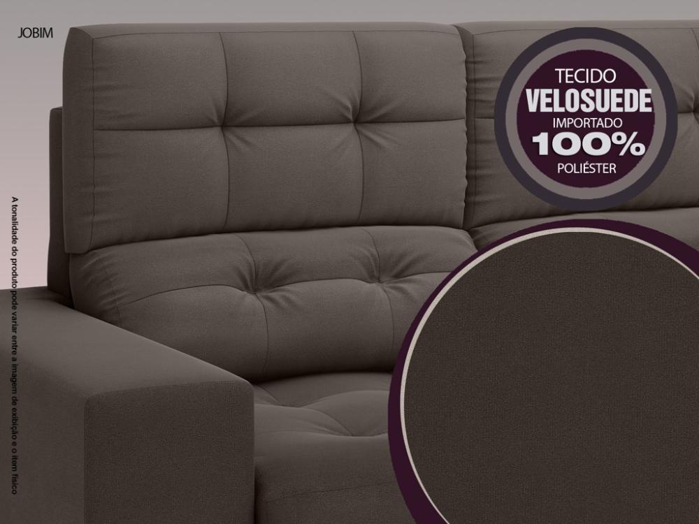 Sofá Jobim 1,70m Assento Retrátil e Reclinável Velosuede Chocolate - NETSOFAS
