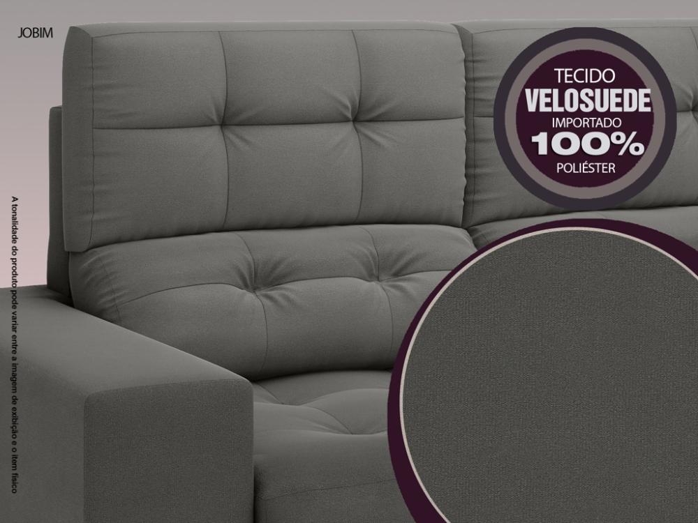 Sofá Jobim 1,70m Assento Retrátil e Reclinável Velosuede Cinza - NETSOFAS