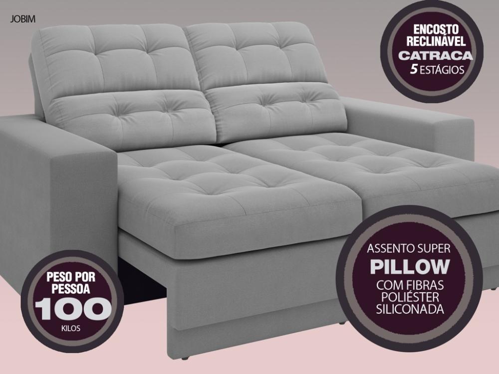 Sofá Jobim 1,70m Assento Retrátil e Reclinável Velosuede Grafite - NETSOFAS