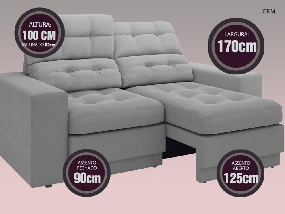 Sofá Jobim 1,70m Assento Retrátil e Reclinável Velosuede Grafite - NETSOFAS