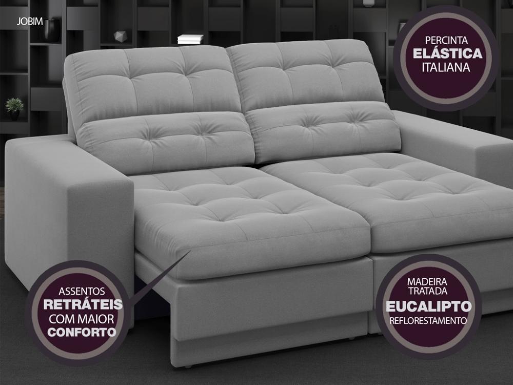 Sofá Jobim 1,70m Assento Retrátil e Reclinável Velosuede Grafite - NETSOFAS