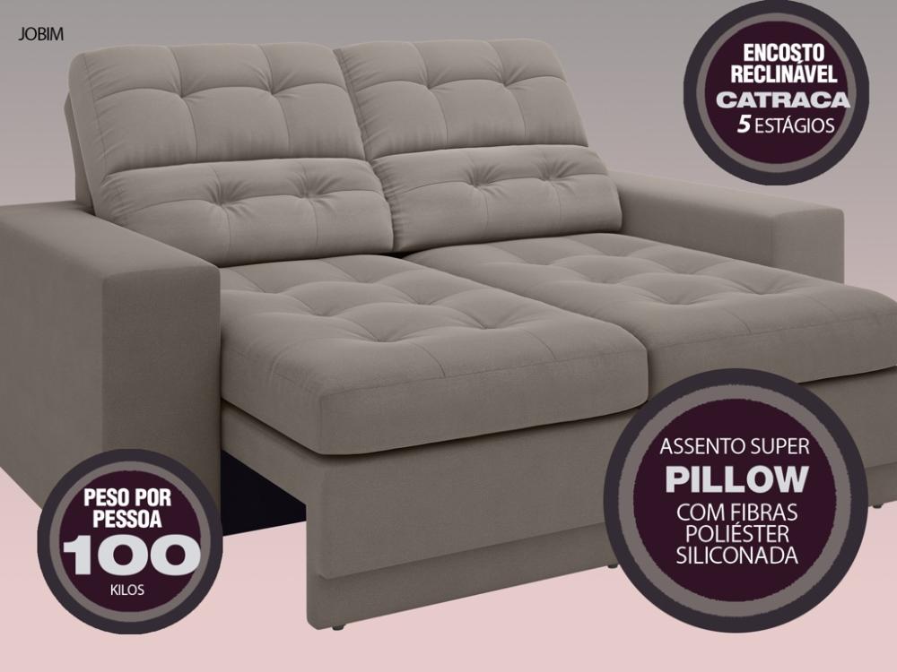 Sofá Jobim 1,70m Assento Retrátil e Reclinável Velosuede Marrom - NETSOFAS