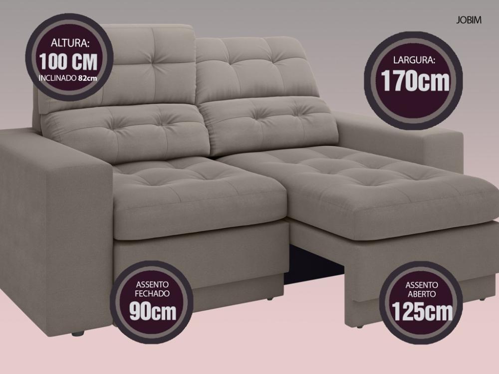 Sofá Jobim 1,70m Assento Retrátil e Reclinável Velosuede Marrom - NETSOFAS