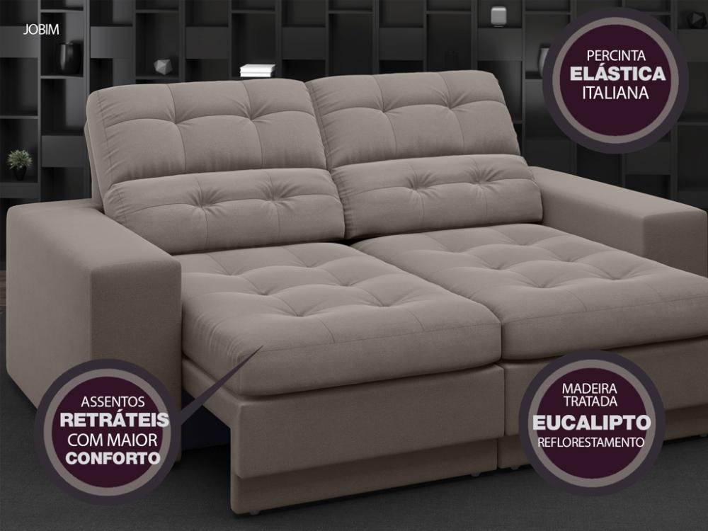 Sofá Jobim 1,70m Assento Retrátil e Reclinável Velosuede Marrom - NETSOFAS